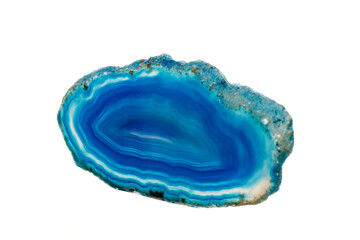 Macro mineral stone Blue Agate breed a white background