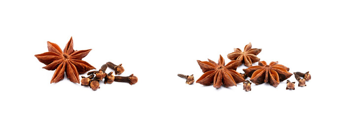 Aromatic star anise and cloves isolated on white background