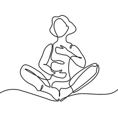 Yoga in lotus position continuous line vector illustration.