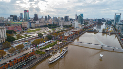 Aerial view of city and Puerto Madero in Buenos Aires - Argentina.
