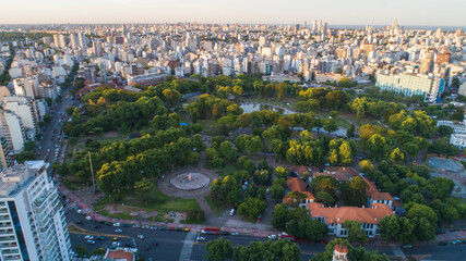 Aerial view of Centennial Park with city background. Buenos Aires, Argentina.