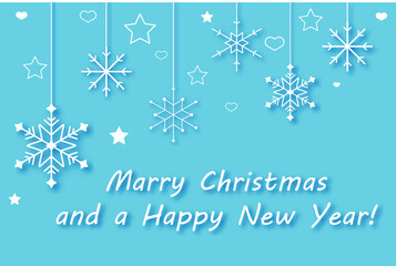 Fototapeta premium Chriatmas snowflakes elements ornaments greeting card on isolated blue background