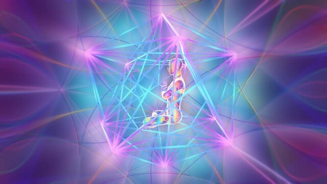 looped 3d animation of the interaction of the energy of prayer of a person meditating on merkabah