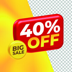40 Percent Discount Tag 3D Red with Background Yellow