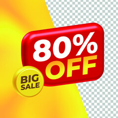 80 Percent Discount Tag 3D Red with Background Yellow