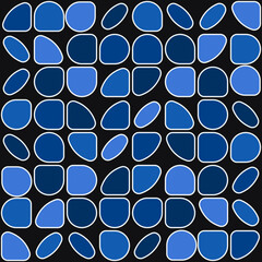 Blue mosaic shapes. Vector repeated blue decor shapes and black background.