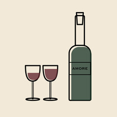 Vector wine bottle and glasses