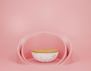 3D podium on pink background. for product stand or product display. Minimalist style. 3D Rendering