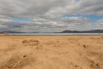 A sandy beach on the bank of the Yenisei River.Russia, Republic of Khakassia