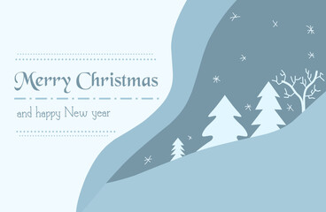 Winter landscape with trees and snow. 