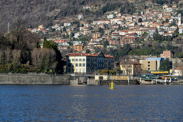 Como, Italy. January 5, 2015. Architecture of the city of Como over the Lake Como, Lombardy. Seen from Lake Como. Editorial