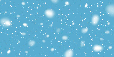 Christmas snow. Falling snowflakes on blue background. Snowfall. Vector illustration