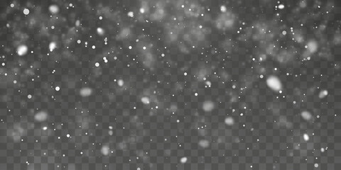 Christmas snow. Falling snowflakes on transparent background. Snowfall. Vector illustration