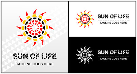 Vector design elements for your company logo, logo for groups or individuals, circle sun logo and twisted fire, modern, simple and minimalist logotype, matches the logo you want