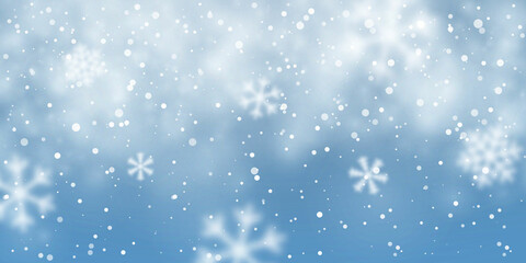 Christmas snow. Falling snowflakes on dark blue background. Snowfall. Vector illustration