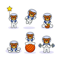 Set of cute teddy bear with astronaut costume