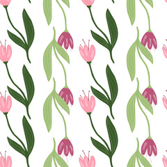Beautiful tulip seamless pattern isolated on white background. Nature wallpaper.