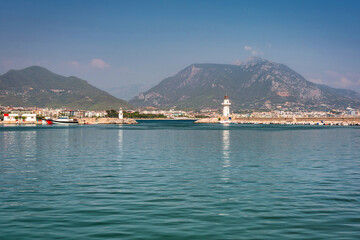 Beautiful scenery of the harbor in Alanya city, Turkey