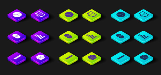 Set Ruler, Geometric figure Cube, Mathematics sets A and B, Graph, schedule, chart, diagram, Certificate template and Pie infographic icon. Vector