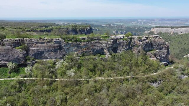 Aerial view on medieval fortress Mangup Kale, Crimea