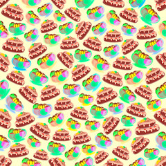 Cake and ice cream as the limit of sweet dreams, vector illustration, seamless pattern