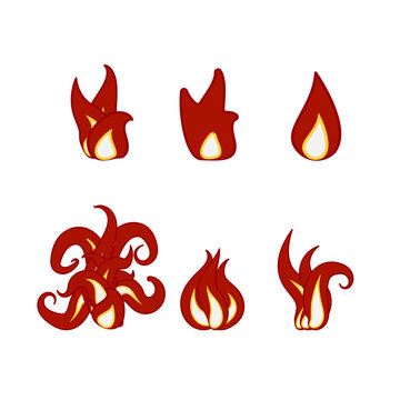 fire flat cartoon vector illustration set