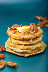 Gluten Free Pancakes with Pecans and Maple Syrup