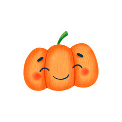 Illustration of cute cartoon halloween pumpkin with face isolated on white background