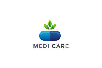 Medicare medical health 3d natural capsule modern medicine logo