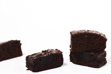Brownies cake on white background for bakery, food and eating concept