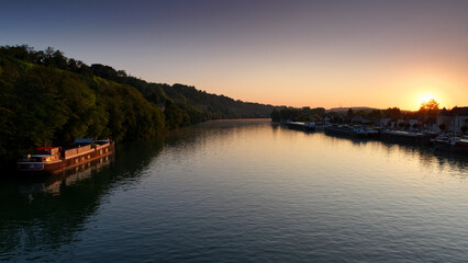 The Seine river bank in Saint-Mammès village. Ile-de-France region