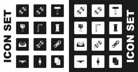 Set Skateboard T tool, Tool allen keys, Action camera, Longboard or skateboard, deck and park icon. Vector