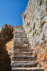 Stone stairs in the medieval Venetian castle of St George's on the island of Kefalonia