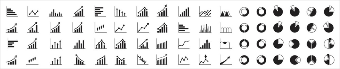Business Growing graph icons set. Business statistics and analytics vector icon. Business graphs and charts analysis icon set. Statistic and data, charts diagrams, high and low, Vector illustration