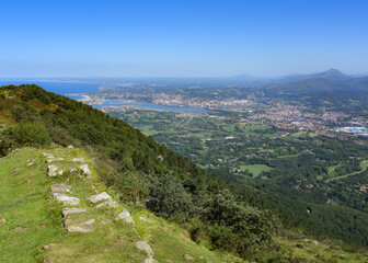 Fototapeta na wymiar Hondarribia, Spain - 29 Aug 2021: Views of the Basque Country and Cantabrian coast from the summit of Mount Jaizkibel