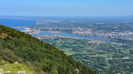 Hondarribia, Spain - 29 Aug 2021: Views of the Basque Country and Cantabrian coast from the summit...