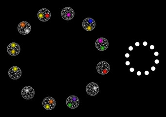 Glossy mesh dotted circle perimeter glare icon with lightspots. Illuminated vector model based on dotted circle perimeter picture.