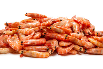 Frozen shrimps background. Top view.