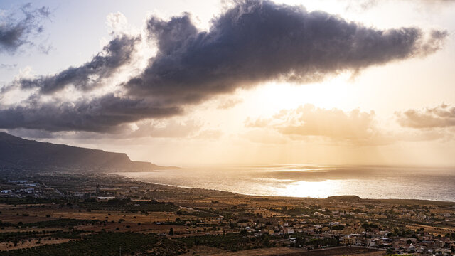 Top view of Cornino, Custonaci, Sicily, Italy. Town with sea. Panorama