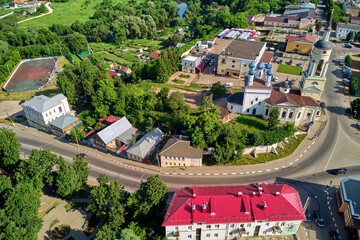 Fototapeta premium Aerial view of Kommunisticheskaya street (formerly Molchanovka) in Borovsk city, Russia - June 2021