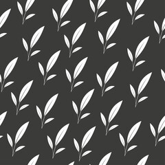 Fototapeta premium Seamless pattern with leaves silhouette on black background. Vector illustration