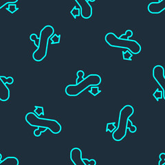 Green line Escalator down icon isolated seamless pattern on blue background. Vector