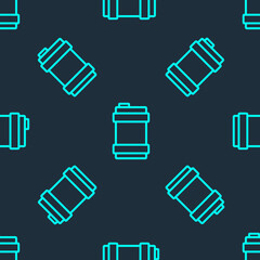 Green line Metal beer keg icon isolated seamless pattern on blue background. Vector