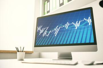 Abstract creative financial graph on modern laptop monitor, forex and investment concept. 3D Rendering