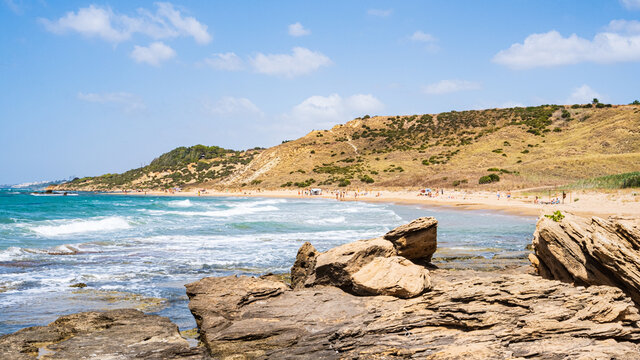 view of the "le solette" beach. Porto Palo, Menfi, Sicily, Italy.