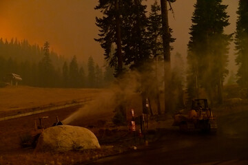 Snow making machine wetting down areas around Sierra at Tahoe