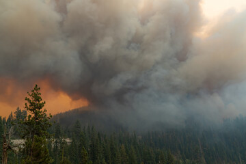 Flames approaching Highway 50 during Caldor Fire in California