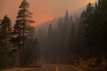 Flames approaching Highway 50 during Caldor Fire in California