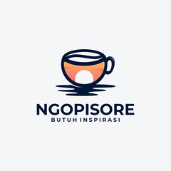 coffee logo, sunset and sea water logo for cafe resto business