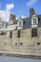 Architectural detail of Castle of Dukes of Brittany (Chateau des ducs de Bretagne). Castle was residence of Dukes of Brittany between XIII and XIV centuries. Nantes, Loire-Atlantique, France.